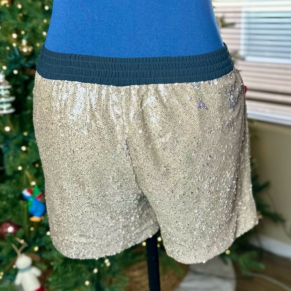 Zara Basic Metallic Gold Sequins Mini Shorts - Picture 10 of 13